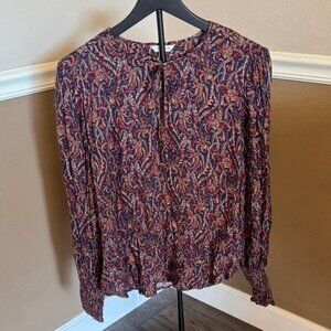 Lucky Brand Paisley Blouse - Red, Tan and Navy Blue